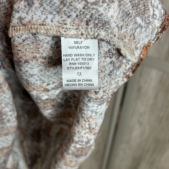 Savanna Jane Top Blouse Embroidered Snake Print Bell Sleeve Boho Size 1X - Picture 4 of 6